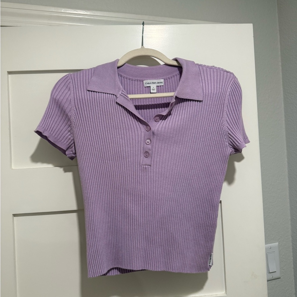 Calvin Klein Jeans Lavender Ribbed Polo Crop Top